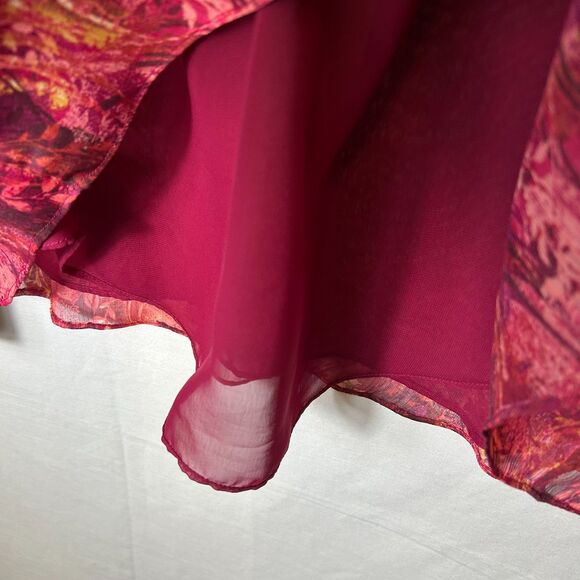 Coldwater Creek NWOT Burgundy Pink Abstract Sheer Pleated Button-up LS Tunic XL - Picture 7 of 13